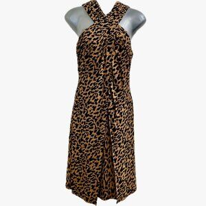 Badgley Mischka Leopard Print Dress Midi Cocktail Evening Mobwife Size 2